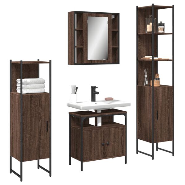 vidaXL 4 Piece Bathroom Cabinet Set Brown Oak Engineered Wood
