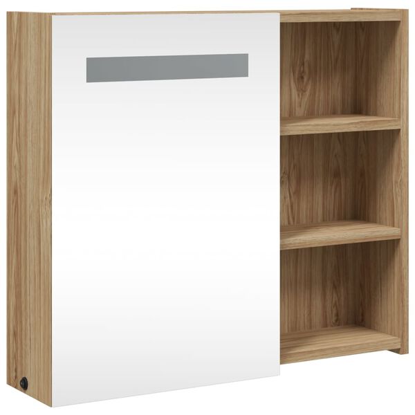 vidaXL Bathroom Mirror Cabinet with LED Light Oak 60x13x52 cm