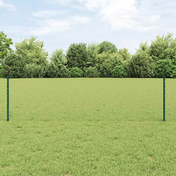 vidaXL Fence with Post Green 0.6 x 10 m Steel and PVC