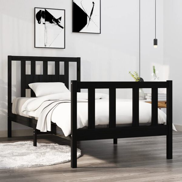 vidaXL Bed Frame without Mattress Black Solid Wood Small Single