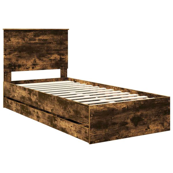 vidaXL Bed Frame with Drawer Smoked Oak 90 x 200 cm Engineer Wood