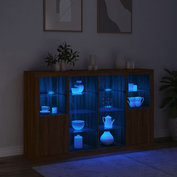 vidaXL Sideboards with LED Lights 3 pcs Brown Oak Engineered Wood