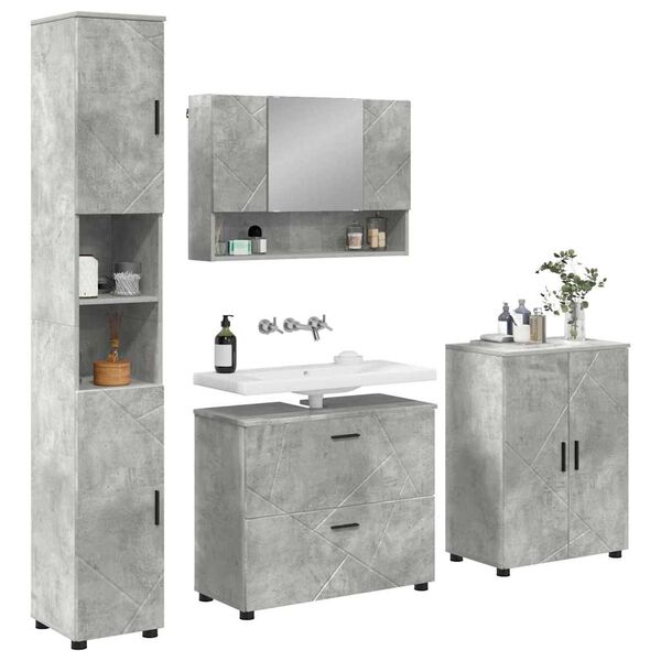 vidaXL Bathroom Furniture Set with Drawer 4 pcs Concrete Grey