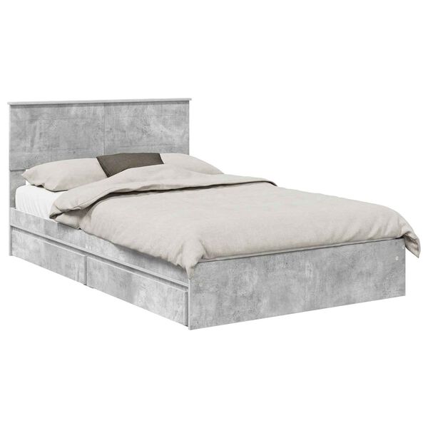 vidaXL Bed Frame Manual Concrete Grey 135 x 190 cm Engineered Wood