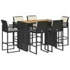 vidaXL 7 Piece Garden Bar Set with Cushions Black Poly Rattan Acacia