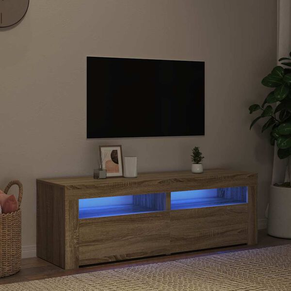 vidaXL TV Cabinet with LED Lights Sonoma Oak 120x35x40 cm