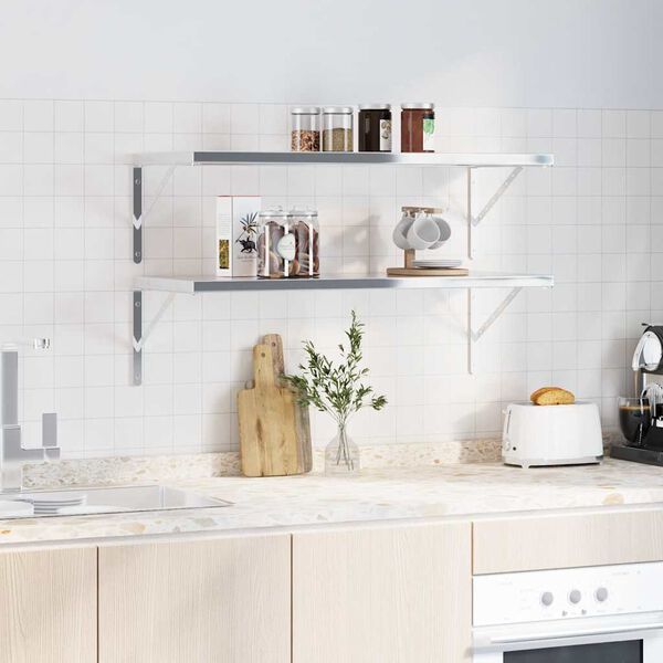 vidaXL Shelf Brackets 4 pcs 40x2.5x25 cm Silver Stainless Steel