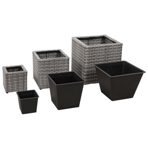 vidaXL Garden Raised Beds 3 pcs Poly Rattan Grey