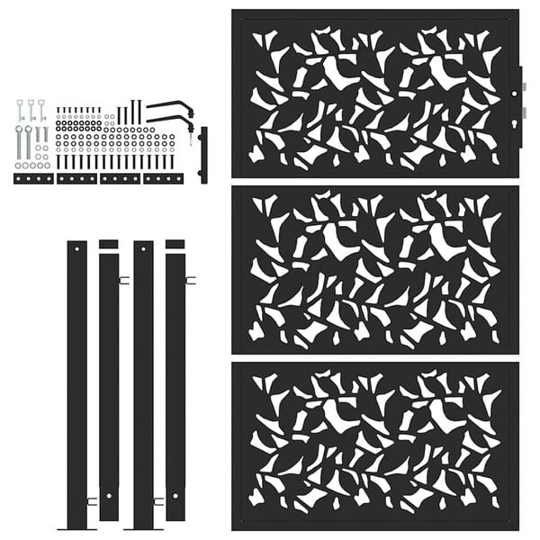 vidaXL Garden Gate Black 100x150 cm Steel Leaf Design