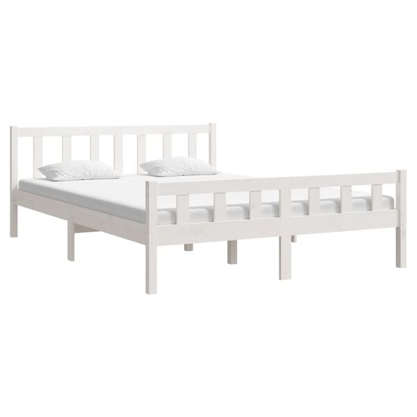 vidaXL Bed Frame without Mattress White Solid Wood King Size