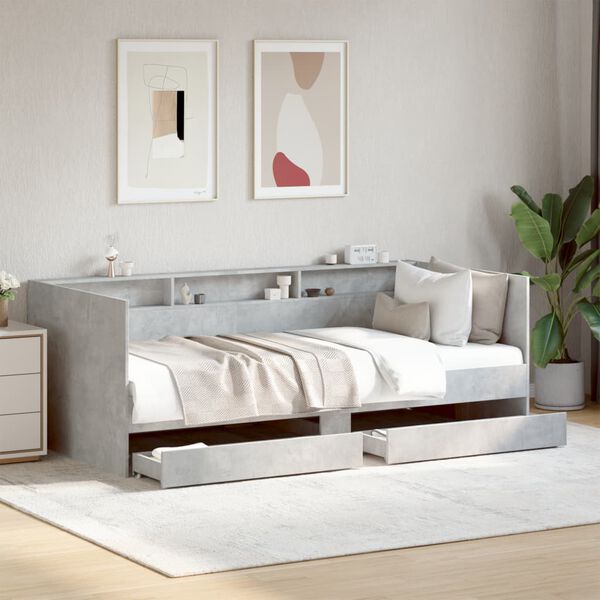 vidaXL Daybed with Drawers without Mattress Concrete Grey 75x190 cm Small Single