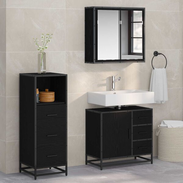 vidaXL Bathroom Furniture Set 3 pcs Black Oak Engineered Wood