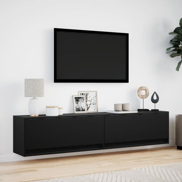 vidaXL TV Wall Cabinet with LED Black 180x31x38 cm
