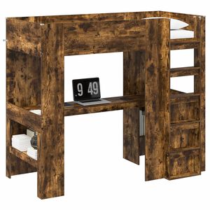 vidaXL Loft Bed Frame with Desk with Storage Smoked Oak 98.5 x 200 cm