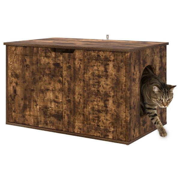 vidaXL Cat House Smoked Oak 85 x 55 x 53.5 cm Engineered Wood
