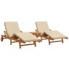 vidaXL Sun Lounger 3 pcs Solid Acacia Wood Beige