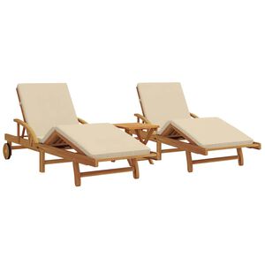 vidaXL Sun Lounger 3 pcs Solid Acacia Wood Beige