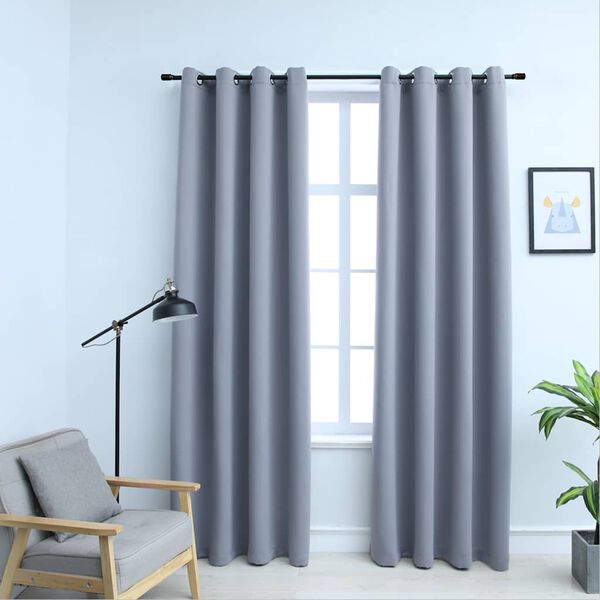 vidaXL Blackout Curtains with Metal Rings 2 pcs Grey 140x175 cm