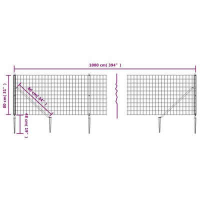 vidaXL Wire Mesh Fence with Spike Anchors Anthracite 0.8x10 m