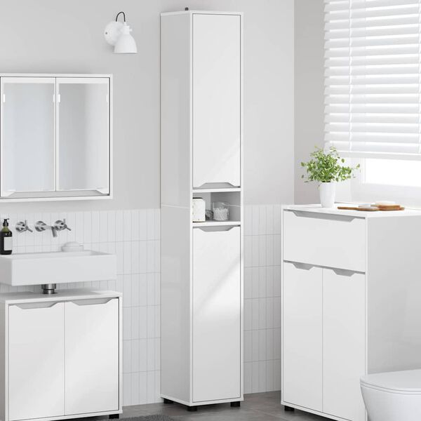 vidaXL Bathroom Cabinet with Shelf High Gloss White 30.5 x 30 x 195 cm