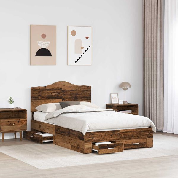 vidaXL Bed Frame with Headboard Old Wood 120 x 190 cm Engineered Wood