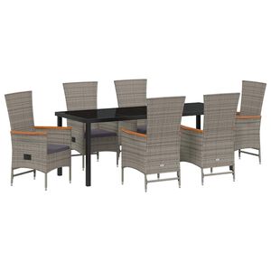 vidaXL Garden Dining Set 7 pcs Grey Poly Rattan