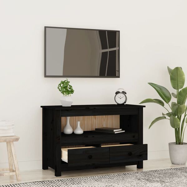 vidaXL TV Cabinet Black 79x35x52 cm Solid Wood Pine