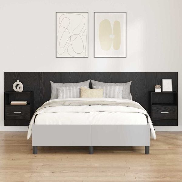 vidaXL Headboard with Cabinet 3 pcs Black Oak Engineered Wood