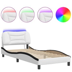vidaXL Bed Frame with LED without Mattress "Hvar" White and Black 90x200 cm