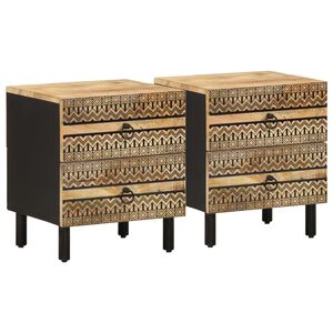 vidaXL Bed Cabinets 2 pcs Black 40x33,5x46 cm Solid Rough Wood Mango
