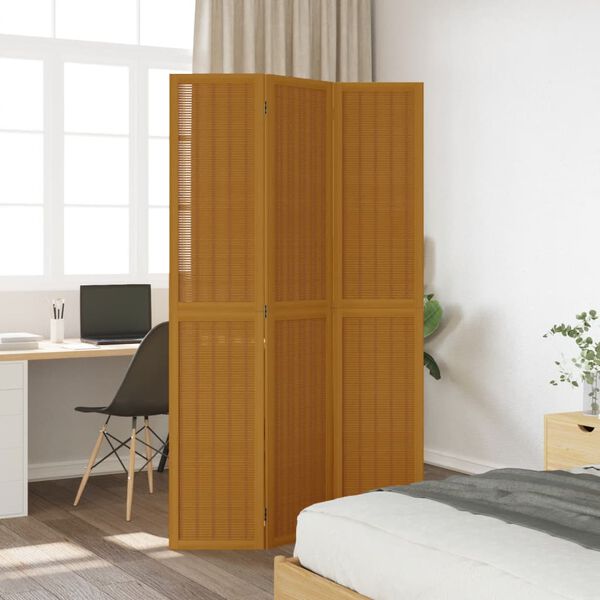 vidaXL Room Divider 3 Panels Brown Solid Wood Paulownia