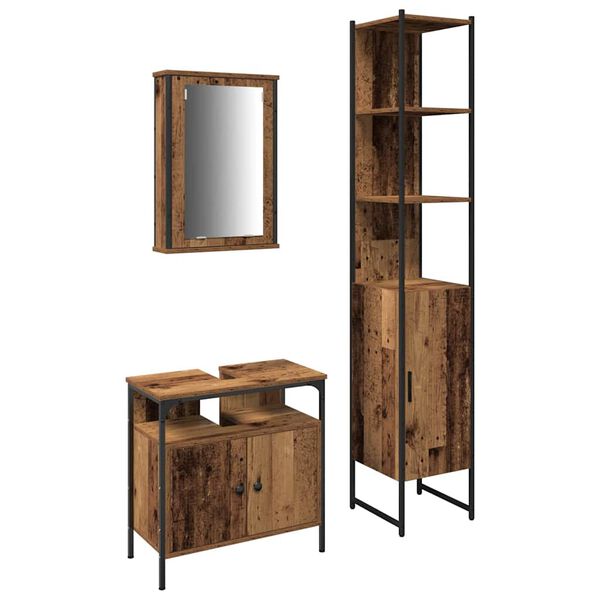 vidaXL Bathroom Furniture Set with Door 3 pcs Old wood Engineered wood