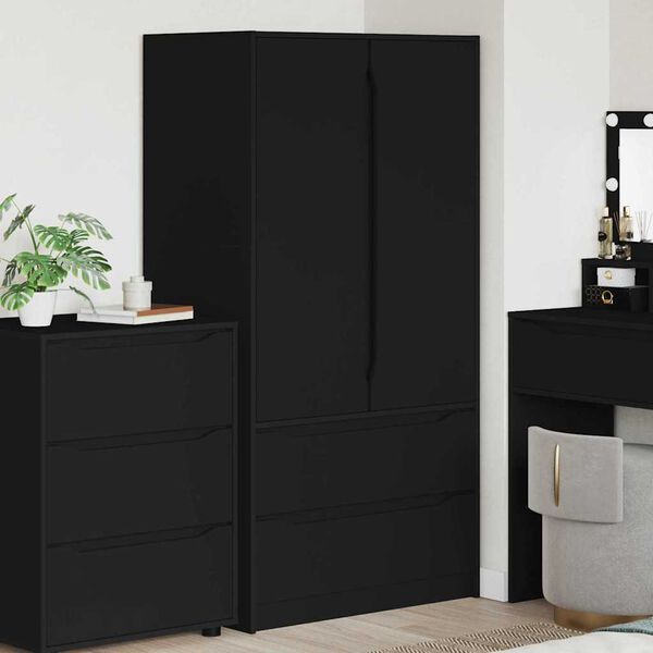 vidaXL Cabinet with Drawer Black 79.5 x 49 x 156 cm Engineered Wood