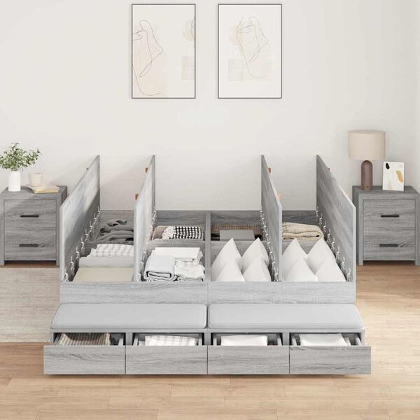 vidaXL Storage Bed Frame Grey Sonoma 140 cm Engineered Wood