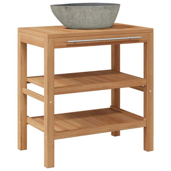 vidaXL Bathroom Vanity Cabinet Solid Teak with Riverstone Sink