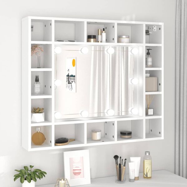 vidaXL Mirror Cabinet with LED White 91x15x76.5 cm
