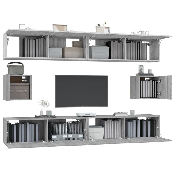 vidaXL 6 Piece TV Cabinet Set Grey Sonoma Engineered Wood