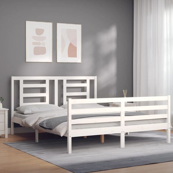 vidaXL Bed Frame without Mattress White King Size Solid Wood