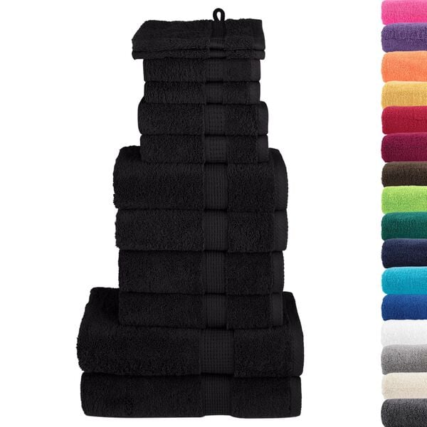 vidaXL 12 Piece Premium Towel Set SOLUND Black 600 gsm