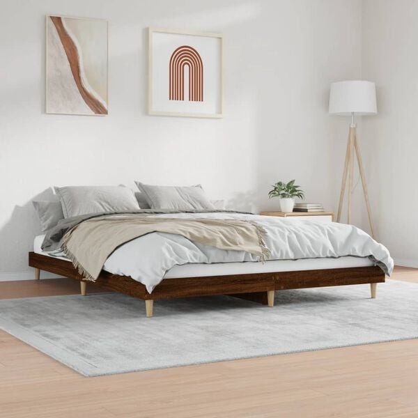 vidaXL Bed Frame without Mattress Brown Oak 150x200 cm King Size Engineered Wood