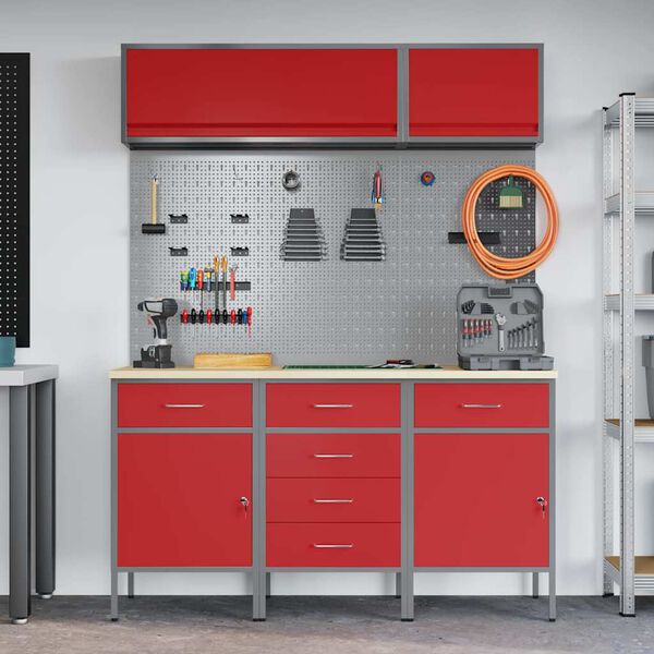 vidaXL Work Cabinet Set with Drawer with Storage Manual 8 pcs Red