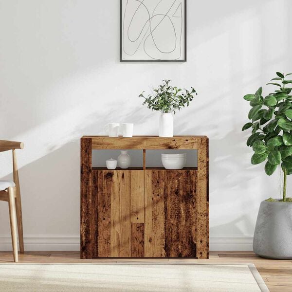 vidaXL Sideboard with LED Lights Old Wood 80x35x75 cm Engineered Wood
