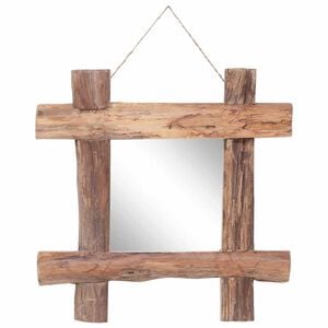 vidaXL Mirror | Natural | Recycled Teak Wood | 50x50 cm | Decorative Inlays