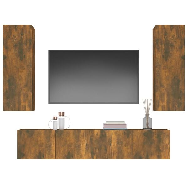 vidaXL 4 Piece TV Cabinet Set Smoked Oak Engineered Wood