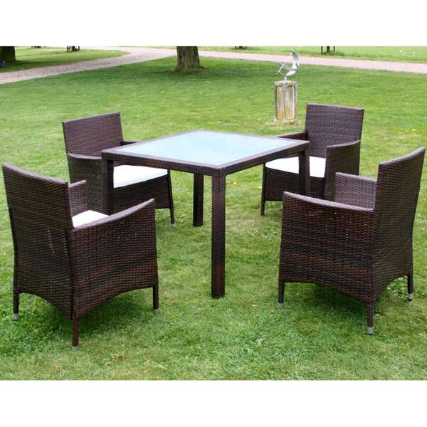 vidaXL 5 Piece Outdoor Dining Set with Cushions Poly Rattan Brown