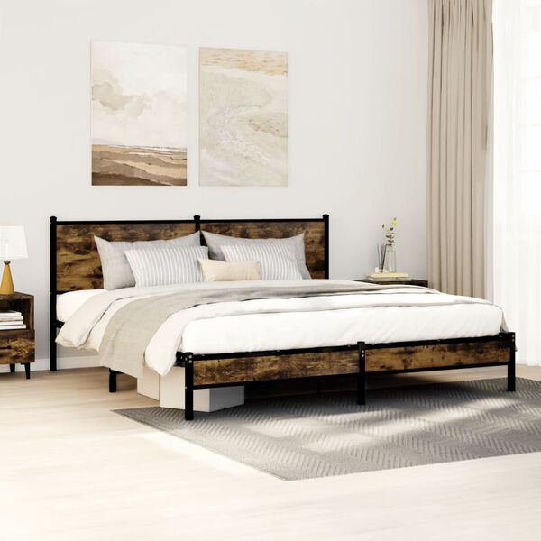 vidaXL Metal Bed Frame without Mattress Smoked Oak 183x213 cm