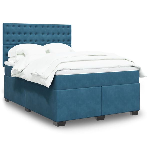 vidaXL Box Spring Bed with Mattress Blue 140x190 cm Velvet