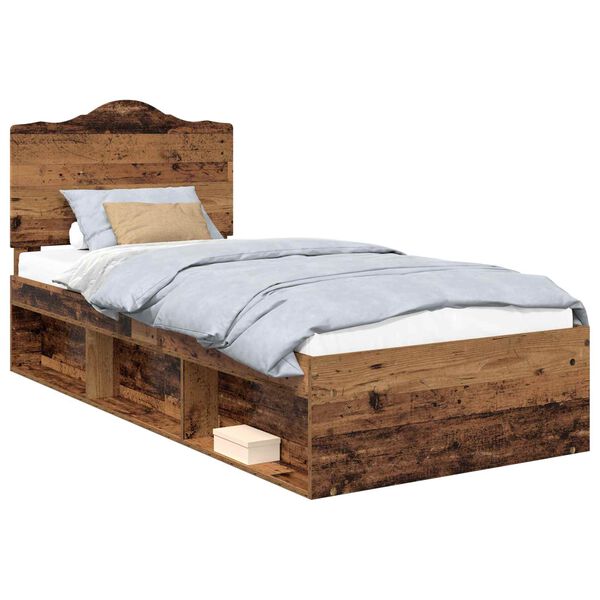 vidaXL Bed Frame with Headboard Old Wood 90 x 190 cm Solid Pine Wood