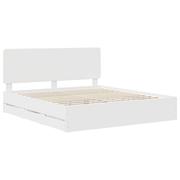 vidaXL Bed Frame with Drawer White 200 x 200 cm Engineer Wood