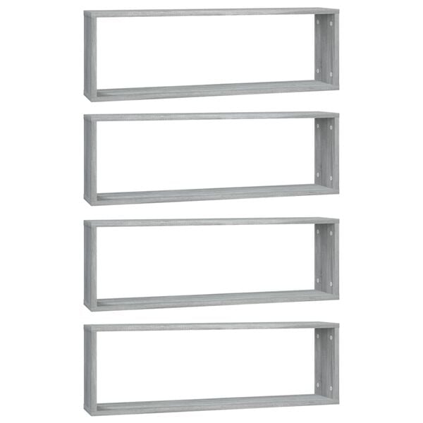 vidaXL Wall Cube Shelves 4 pcs Grey Sonoma 80x15x26.5 cm Engineered Wood